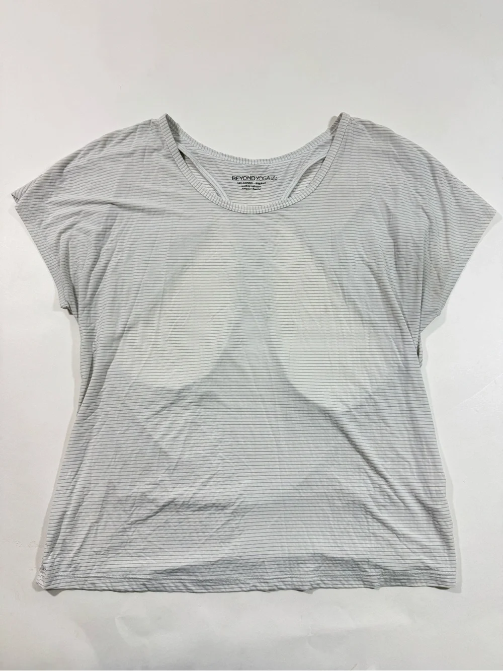 Beyond Yoga Drape Cutout Back Shirt Grey Stripe